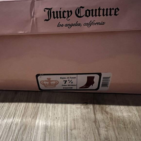 Juicy Couture Womens Red Croco JC-Tommi Boots With Gold Chain Detail & Logo 7.5 - Picture 4 of 11